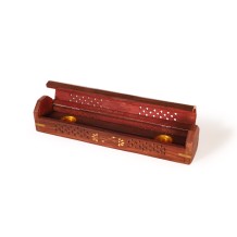 Prabhuji Incense Burner - Wooden Box with Storage - 5 Panel Jali & Flowers
