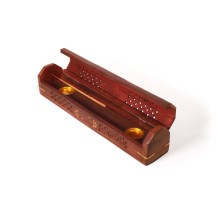 Prabhuji Incense Burner - Wooden Box with Storage - 5 Panel Jali & Flowers