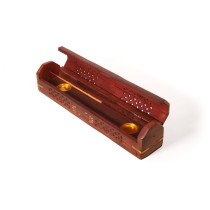 Prabhuji Incense Burner - Wooden Box with Storage - 5 Panel Jali & Flowers