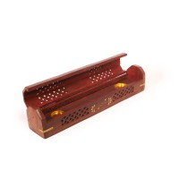 Prabhuji Incense Burner - Wooden Box with Storage - 5 Panel Jali & Flowers