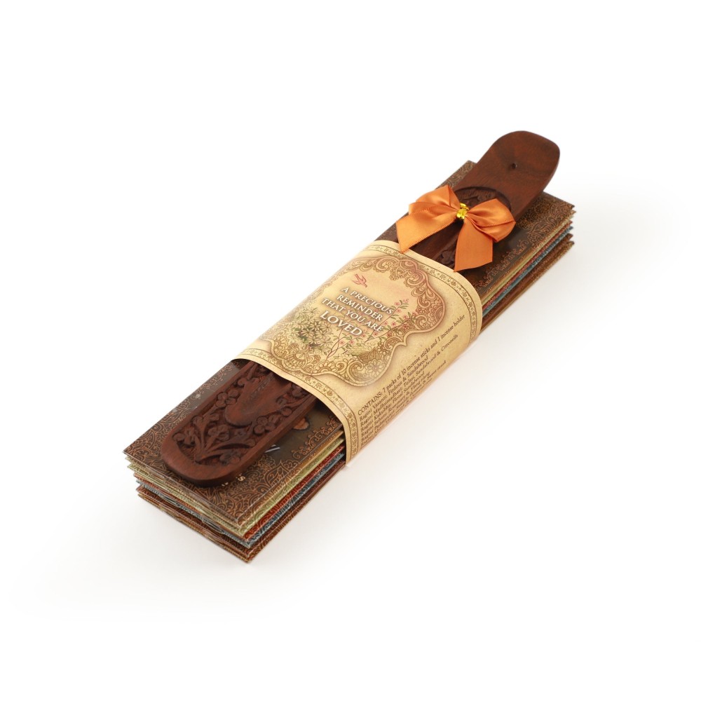 Prabhuji Incense Gift Set - Flat Burner + 7 Harmony Incense Stick & greeting A Precious Reminder that You are Loved