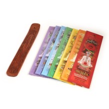 Prabhuji Incense Gift Set - Flat Burner + 7 Chakras Incense Stick in Purple Greeting Sleeve