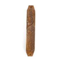 Prabhuji Decor - Wooden Mezuzah Case 9"x1.5" Peacock