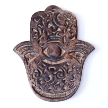 Prabhuji Decor - Wooden Hamsa - Swirl Wave 7"x6"