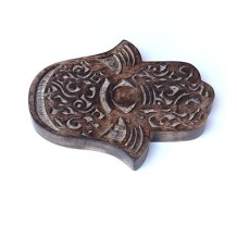 Prabhuji Decor - Wooden Hamsa - Swirl Wave 7"x6"