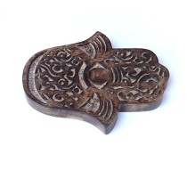 Prabhuji Decor - Wooden Hamsa - Swirl Wave 7"x6"