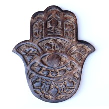 Prabhuji Decor - Wooden Hamsa - Pomegranate 7"x6"