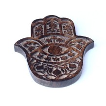 Prabhuji Decor - Wooden Hamsa - Pomegranate 7"x6"