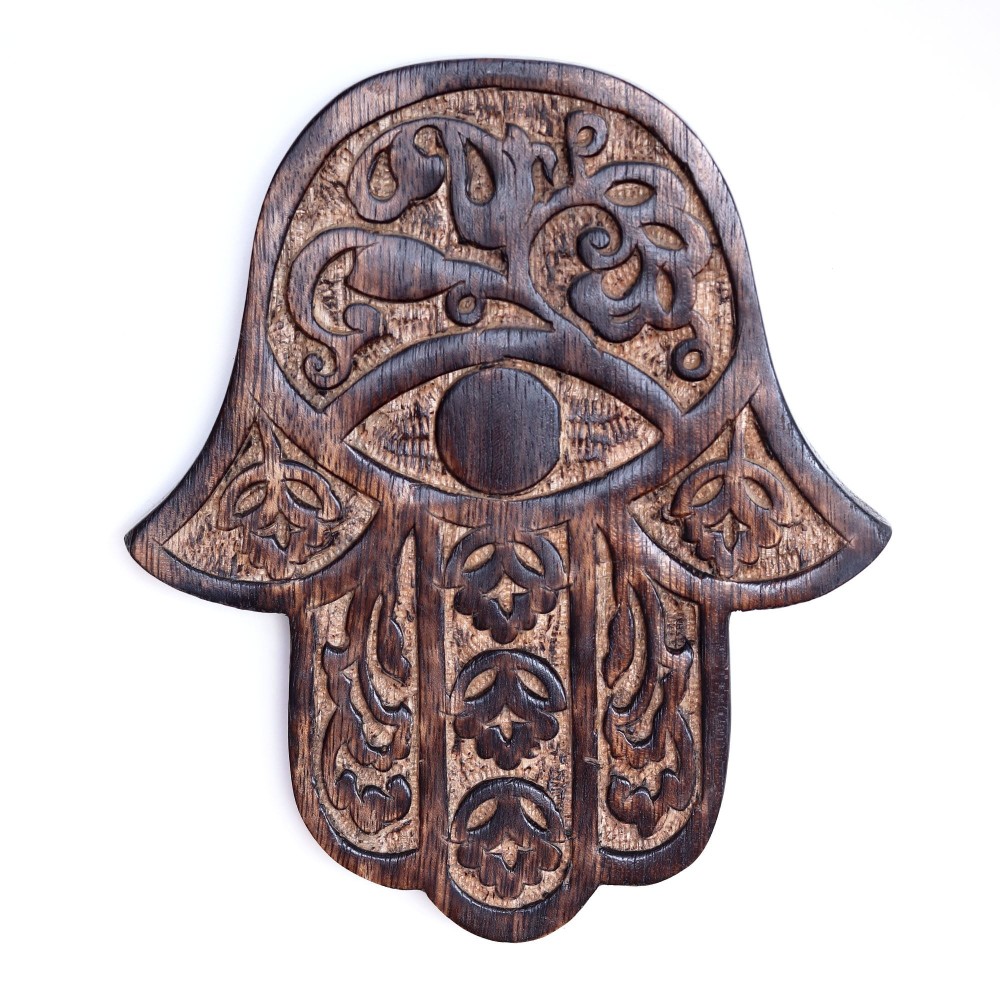 Prabhuji Decor - Wooden Hamsa - Cherry Blossom 7"x6" Prabhuji Decor - Wooden Hamsa - Cherry Blossom 7"x6"