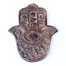 Prabhuji Decor - Wooden Hamsa - Vines and Flowers 7"x6"