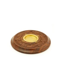Prabhuji Incense Burner - Wooden Round Plate Flowers - 4 inches