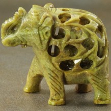 Prabhuji Statue - Soapstone elephant with baby 3"