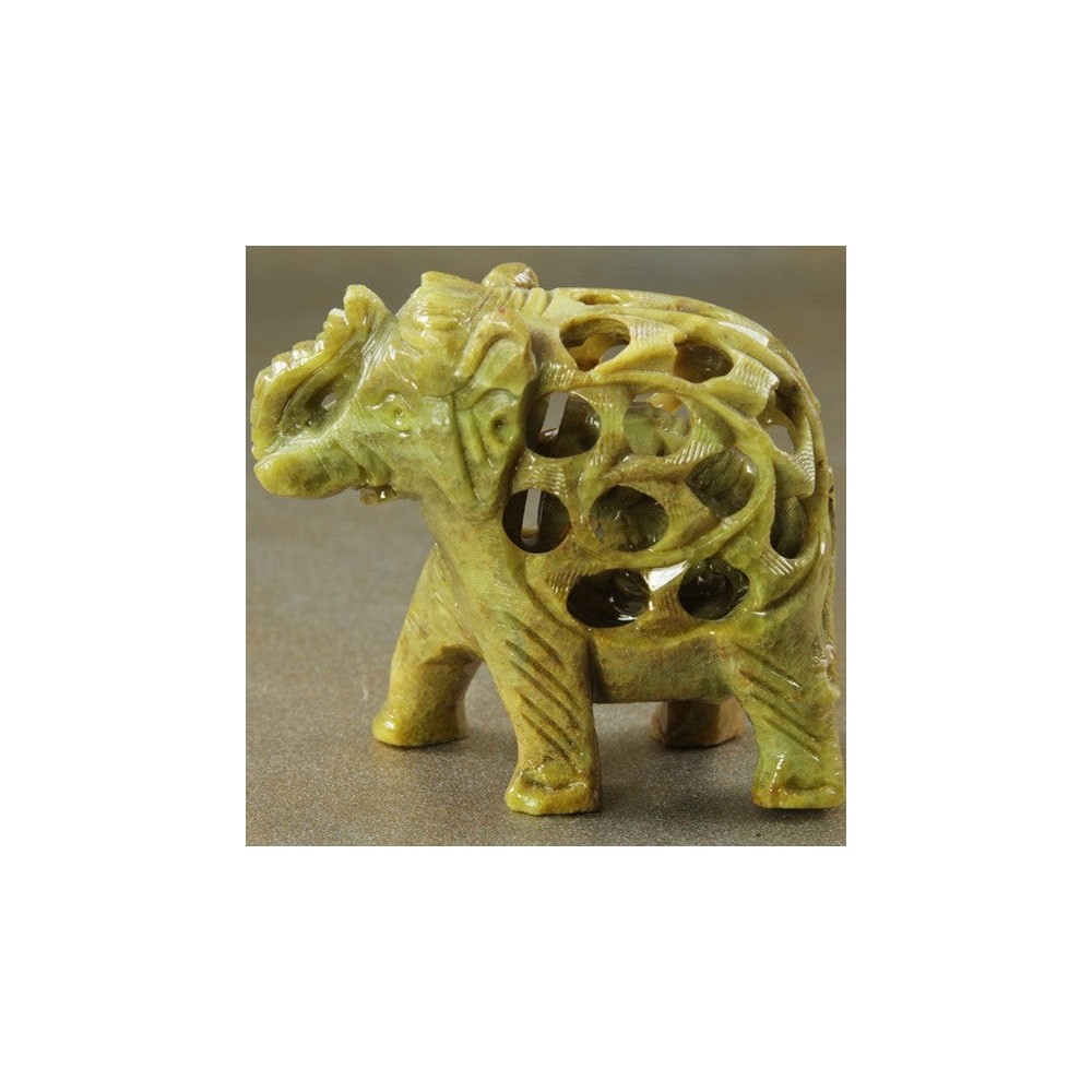 Prabhuji Statue - Soapstone elephant with baby 3"