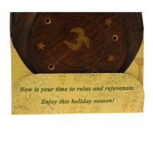 Prabhuji Incense Gift Set - Wood Round Burner + 3 Harmony Incense Sticks & Holiday Greeting (Madhumadhavi, Sehuti, Padmanjari)