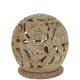 Prabhuji Burner for Cones and Candle Holder - Soapstone Carved Tea-Light Ball - Large leaves 3 inches