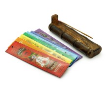 Prabhuji Incense Gift Set - Bamboo Burner + 7 chakra incense stick & Greeting: May Love, Light, Peace & ... Always
