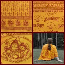 Prabhuji Meditation Yoga Prayer Shawl - Shiva, Parvati and Ganesh - Yellow Large