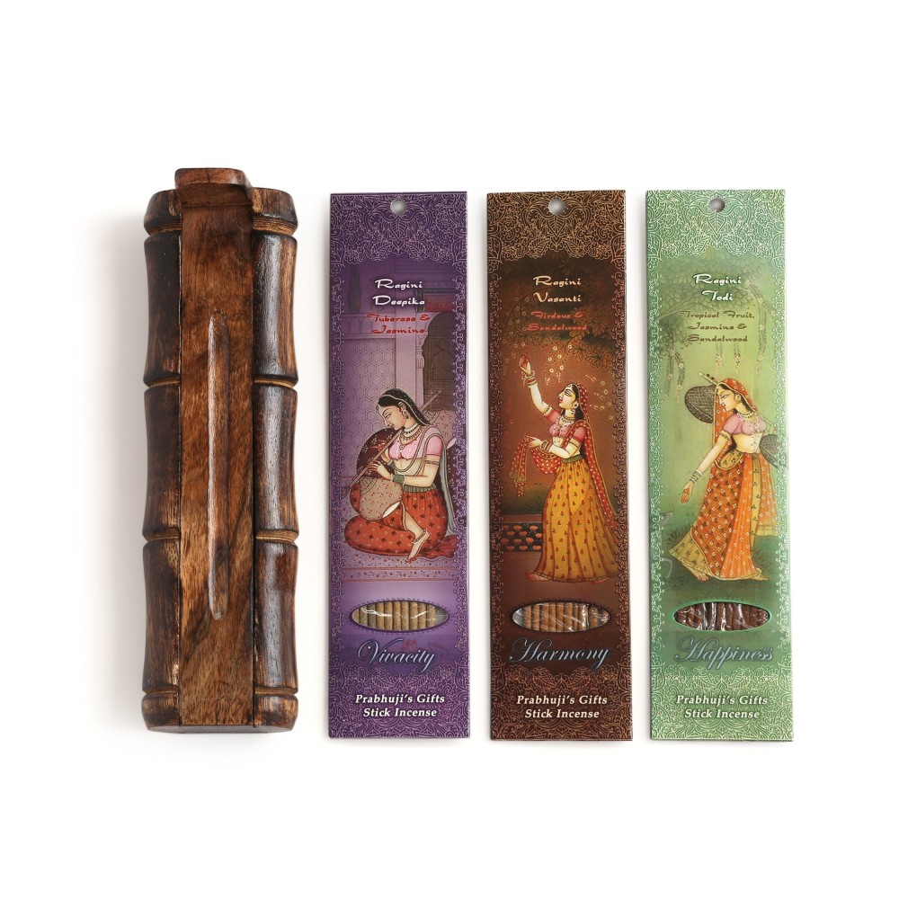 Prabhuji Incense Gift Set - Bamboo Burner + 3 Harmony Incense Sticks Packs & Greeting - Thank you for being you