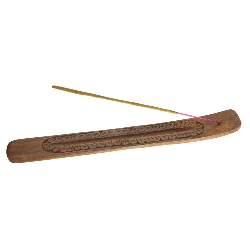 Prabhuji incense Burner - Wooden Flat Carved Feather