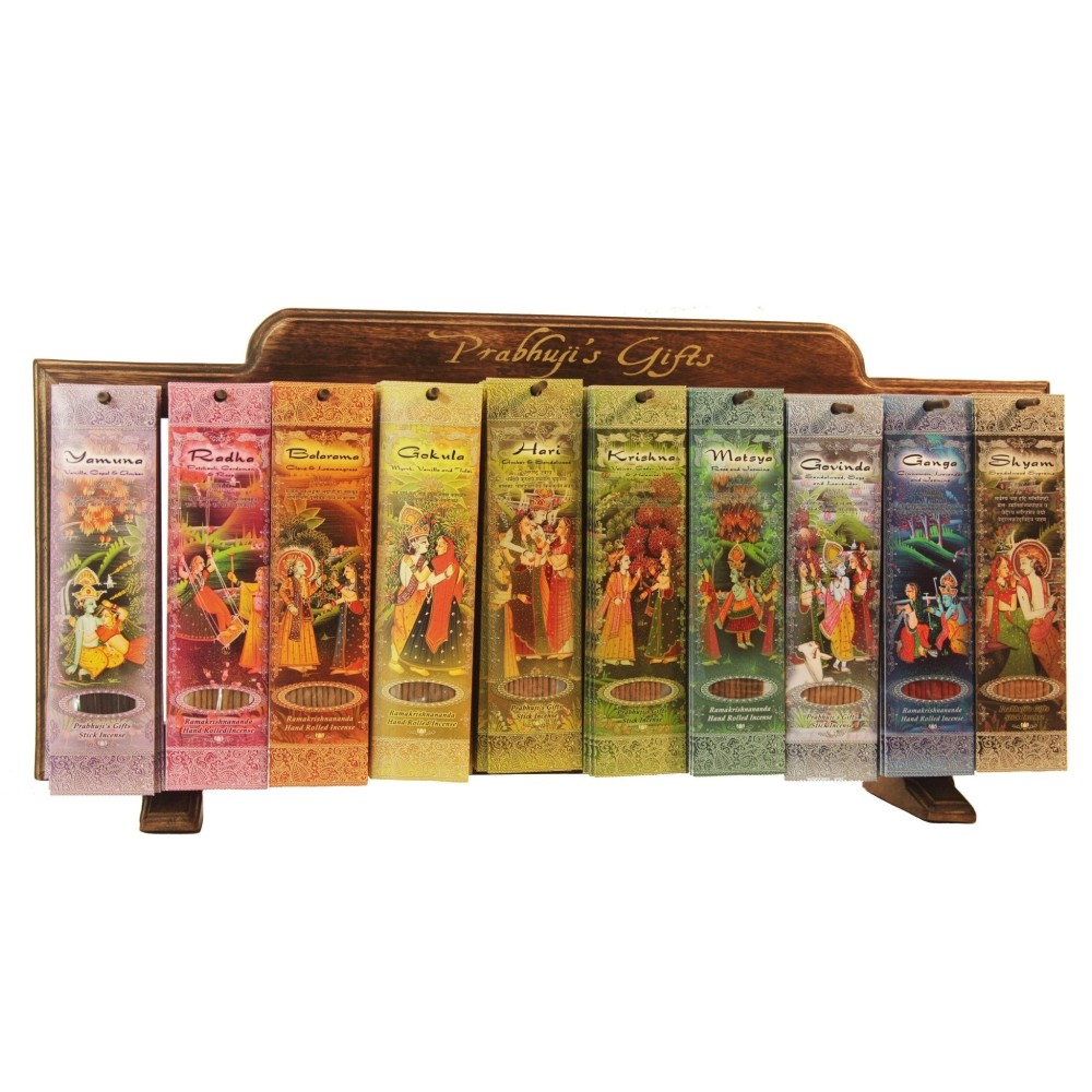 Prabhuji Wholesale Opening Bundle - Incense - Display Rack with 10 Fragrance Variety of Your Choice - 130 Packs (Horizontal)