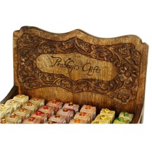 Prabhuji Display Rack - Attar Oil - Display Rack with Complete Line 0.1 oz (3 ml) and 0.2 oz (6 ml) - 56 Bottles