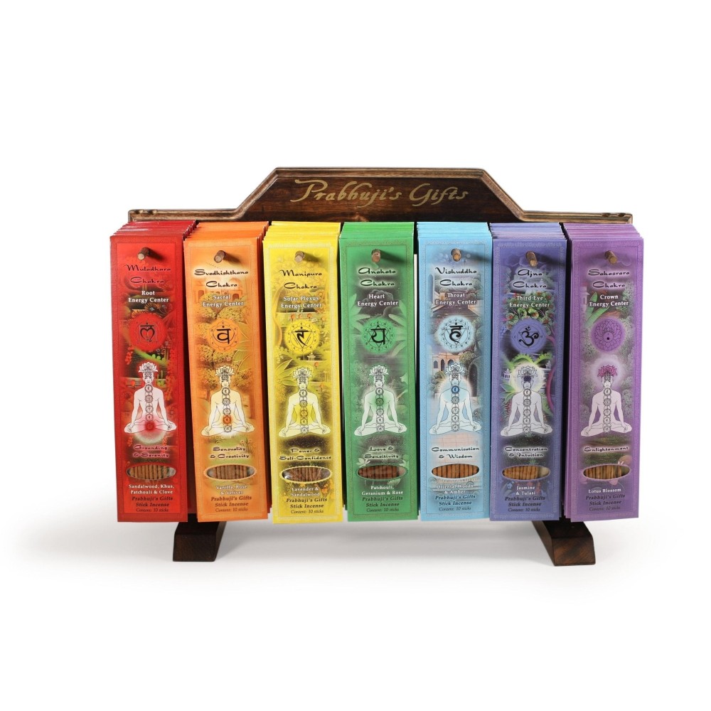 Prabhuji Display Rack - Incense - Display Rack with 7-Chakra Incense Line - 91 Packs Prabhuji Display Rack - Incense - Display Rack with 7-Chakra Incense Line - 91 Packs