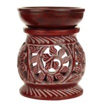 Prabhuji Oil Diffuser - Red Soapstone Oil Burner Round leaves 4"