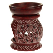 Oil Diffuser - Wholesale and Retail - Red Soapstone Oil Burner Round leaves 4"