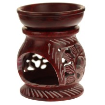 Oil Diffuser - Wholesale and Retail - Red Soapstone Oil Burner Round leaves 4"