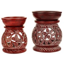 Oil Diffuser - Wholesale and Retail - Red Soapstone Oil Burner Round leaves 4"