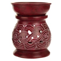 Prabhuji Oil Diffuser - Red Soapstone Oil Burner Carved 4"