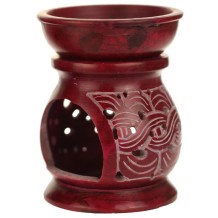 Oil Diffuser - Wholesale and Retail - Red Soapstone Oil Burner Carved 4"