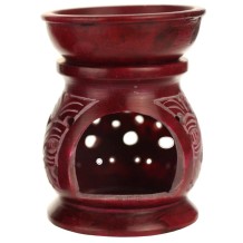Oil Diffuser - Wholesale and Retail - Red Soapstone Oil Burner Carved 4"