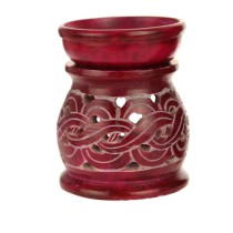 Prabhuji Oil Diffuser - Red Soapstone Oil Burner Carved 3.25"
