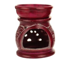 Oil Diffuser - Wholesale and Retail - Red Soapstone Oil Burner Carved 3.25"