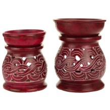 Oil Diffuser - Wholesale and Retail - Red Soapstone Oil Burner Carved 3.25"