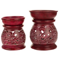 Oil Diffuser - Wholesale and Retail - Red Soapstone Oil Burner Carved 3.25"