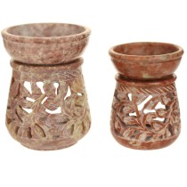 Oil Diffuser - Wholesale and Retail - Natural Soapstone Oil Burner Round Leaves 4"