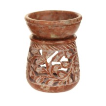 Prabhuji Oil Diffuser - Natural Soapstone Oil Burner Round Leaves 3.25"