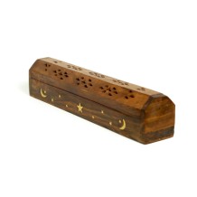Prabhuji Incense Burner - Wooden Box with Storage - Moon and Star
