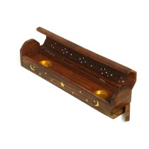 Wooden Incense Burner with Storage - Moon Star  - Wholesale and Retail by Prabhuji's Gifts