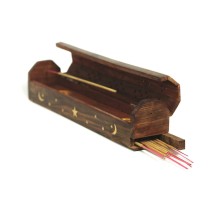 Wooden Incense Burner with Storage - Moon Star  - Wholesale and Retail by Prabhuji's Gifts