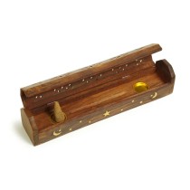 Wooden Incense Burner with Storage - Moon Star  - Wholesale and Retail by Prabhuji's Gifts