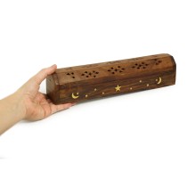 Wooden Incense Burner with Storage - Moon Star  - Wholesale and Retail by Prabhuji's Gifts
