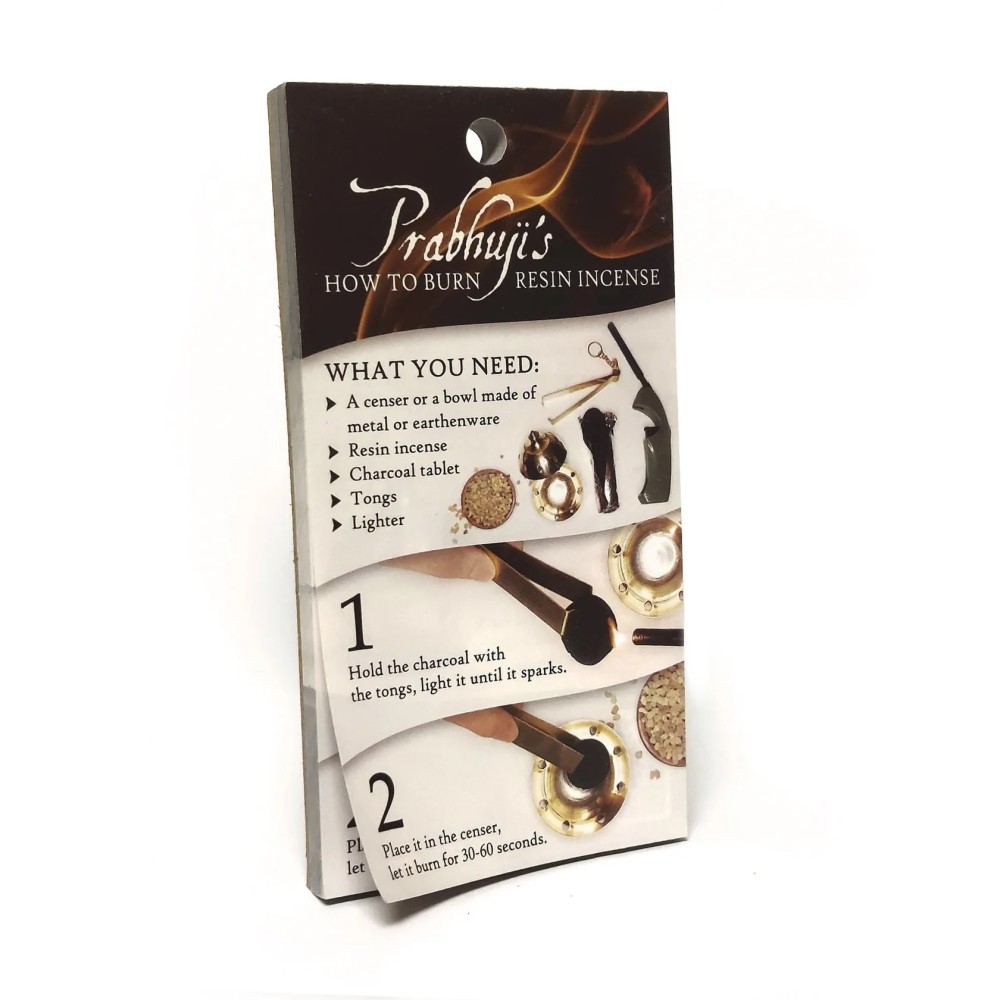 Prabhuji's Resin Incense - how to burn instructions - tear-off 100 sheet pad -Shelf talker Prabhuji's Resin Incense - how to burn instructions - tear-off 100 sheet pad -Shelf talker