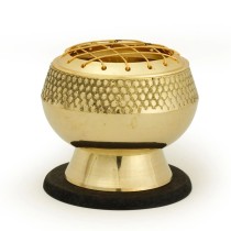 Prabhuji Burner - Embossed Brass Burner, Medium Base, Net Top 2.25"Hx2.5"D"