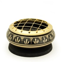 Prabhuji Burner Burner - Black Brass Burner, Low Base, Fern Engraving, Net Top 1.25"Hx2.75"D  1.25"Hx2.75"D"