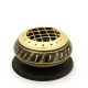 Prabhuji Burner - Black Brass Burner, Low Base, Feather Engraving, Net Top 1.25"Hx2.25"D"