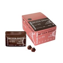 SUGAR FREE Mocca Shots Energy Gummies Chocolate Strawberry box